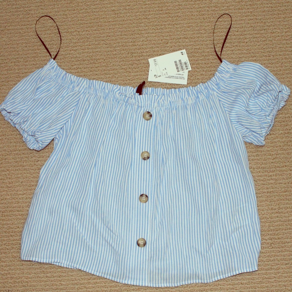 Blue and White striped off the shoulder top
